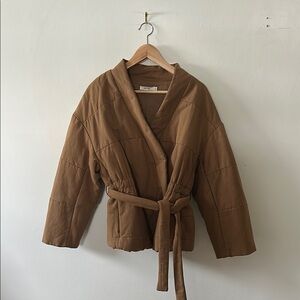 Brown Quilted Wrap Waist Jacket